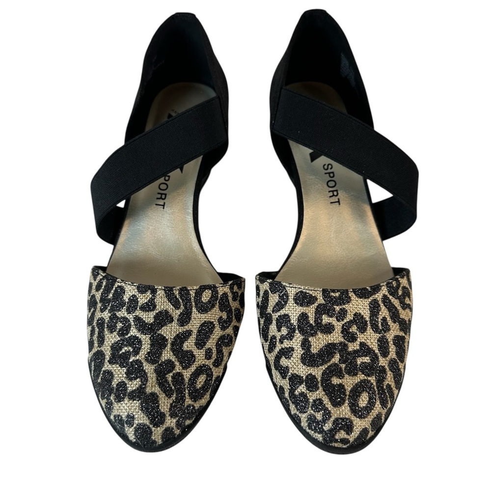 ANNE KLEIN Women's Beige Leopard Stretch Glitter Tara Wedges Size US 8.5